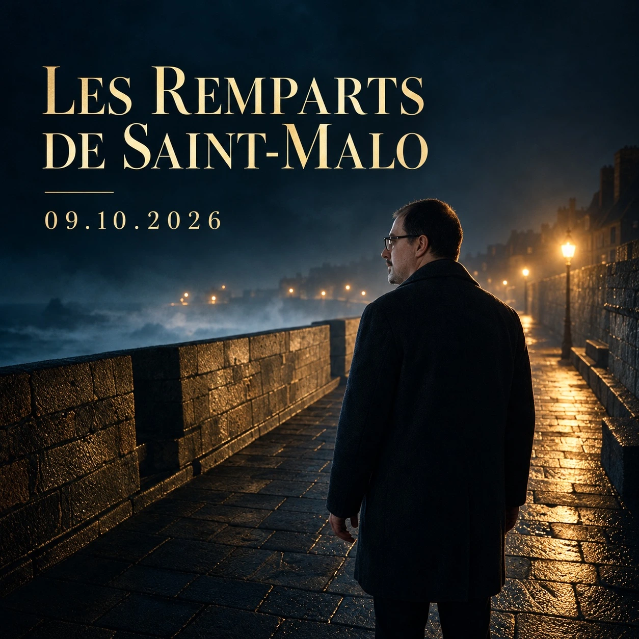 Les remparts de Saint-Malo — un homme face à la mer sur les remparts éclairés